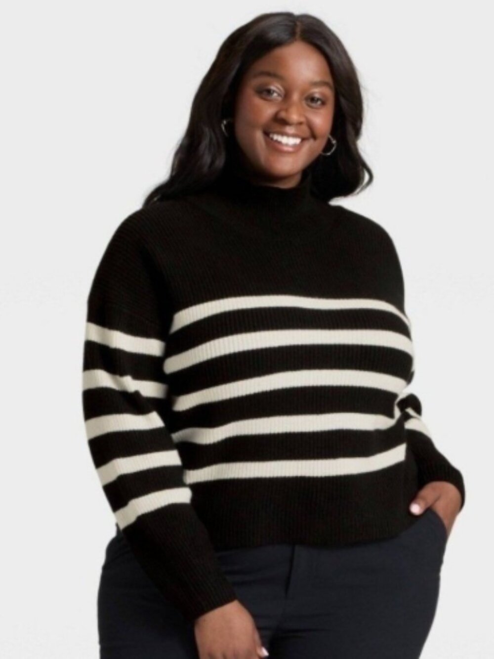 a new day Size XXL Black and White Striped Turtleneck Sweater